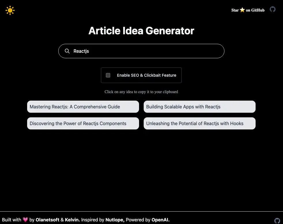 Article Idea Generator
